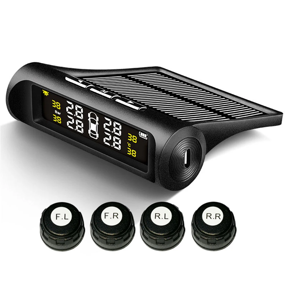 Автомобильный TPMS система контроля давления в шинах Солнечная зарядка HD цифровой ЖК-дисплей Автоматическая сигнализация Беспроводная с 4 датчиком