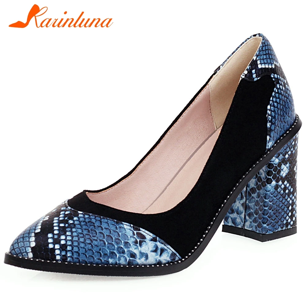 

Karinluna New Arrivals 2020 Plus Size 47 Pointed Toe INS Pumps Woman Shoes Slip-On Chunky High Heels Office Lady Pumps Women
