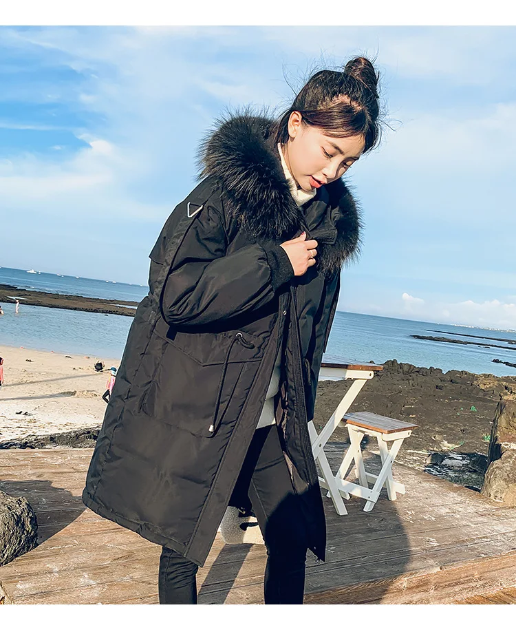 Winter jacket women Korean Version Mid-long Three-dimensional Pocket Large Hair Collar Down Cotton Clothes