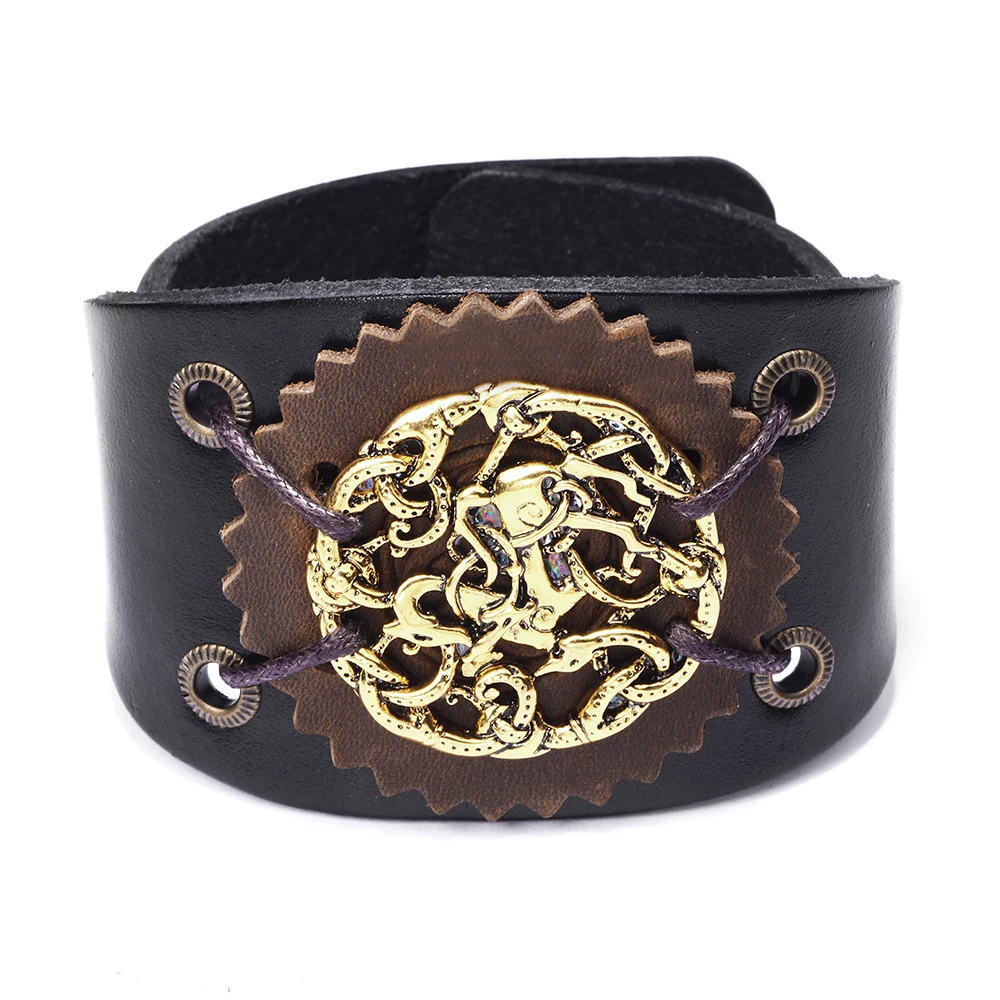 Панк индивидуальность мужской кожаный браслет из нержавеющей стали модный браслет регулируемый браслет с пряжкой - Окраска металла: Balck