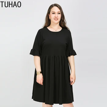 

TUHAO 2020 Summer Mother Mom Dresses Black Casual Women Stretch High Waist Elegant Dress Ladies Plus Size 8XL 7XL 6XL Dress WM62