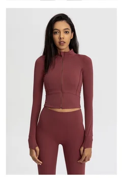 

Pure Color Sports Ladies Tght-Fitting Yoga Wear Quick-Drying Long-Sleeved Shirt Zipper Cardigan Casual Running Fitness Jacket