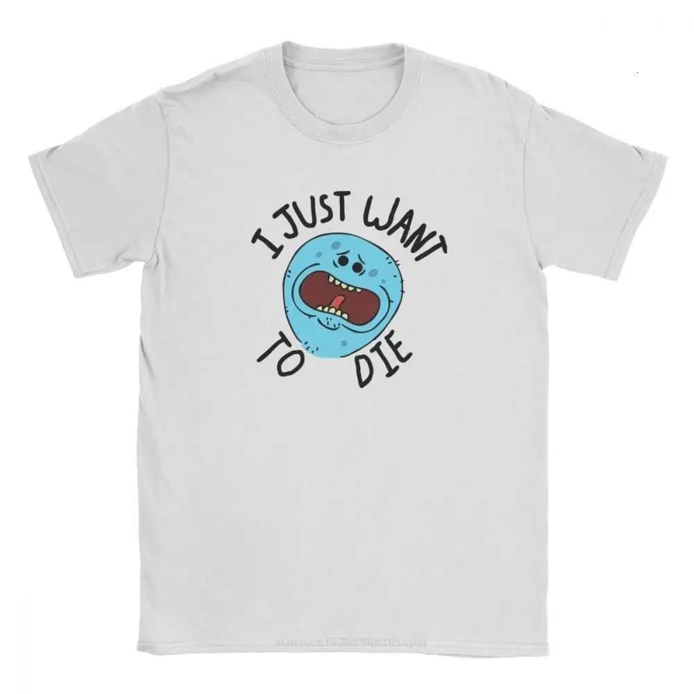 

one yona Mr Meeseeks T-Shirts I Just Want To Die Rick And Morty T Shirts Man High Quality Tops Vintage Style O Neck Cotton Tees