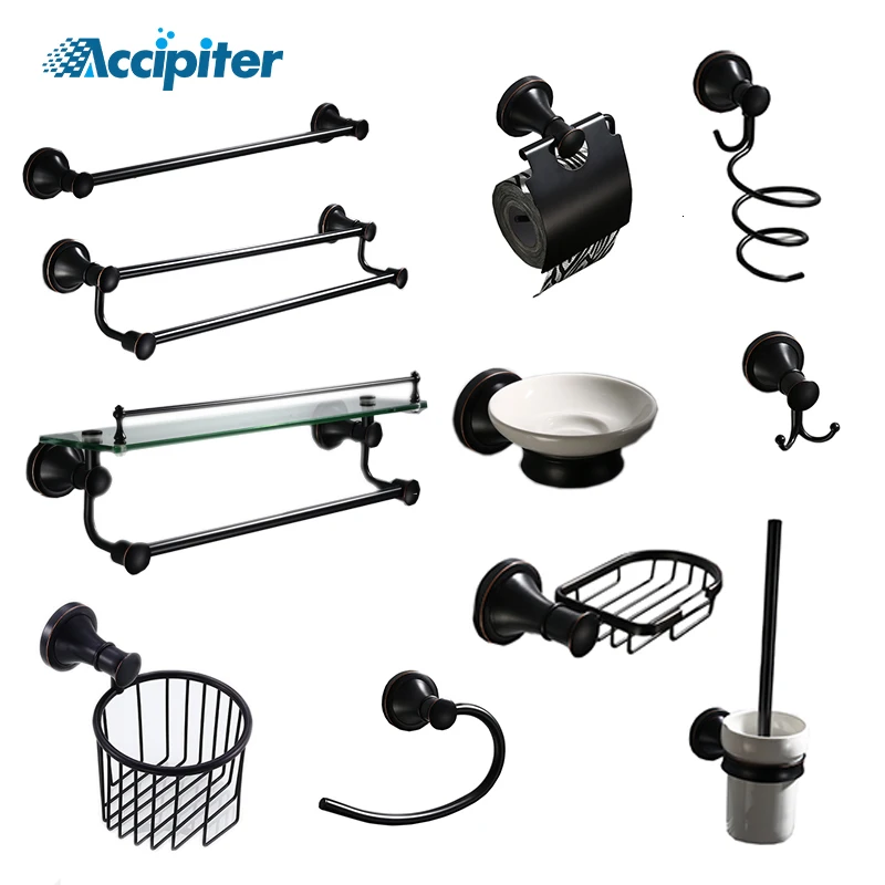 Bathroom Toolbox Towel Bar Bathrobe Hook Bookshelf Black Towel Bracket Paper Plate Soap Brush Toothbrush Bathroom Accessories
