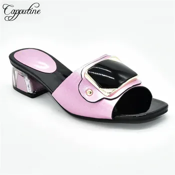 

Pretty pink African party slipper shoes for fashion lady 88-8 , heel height 5cm