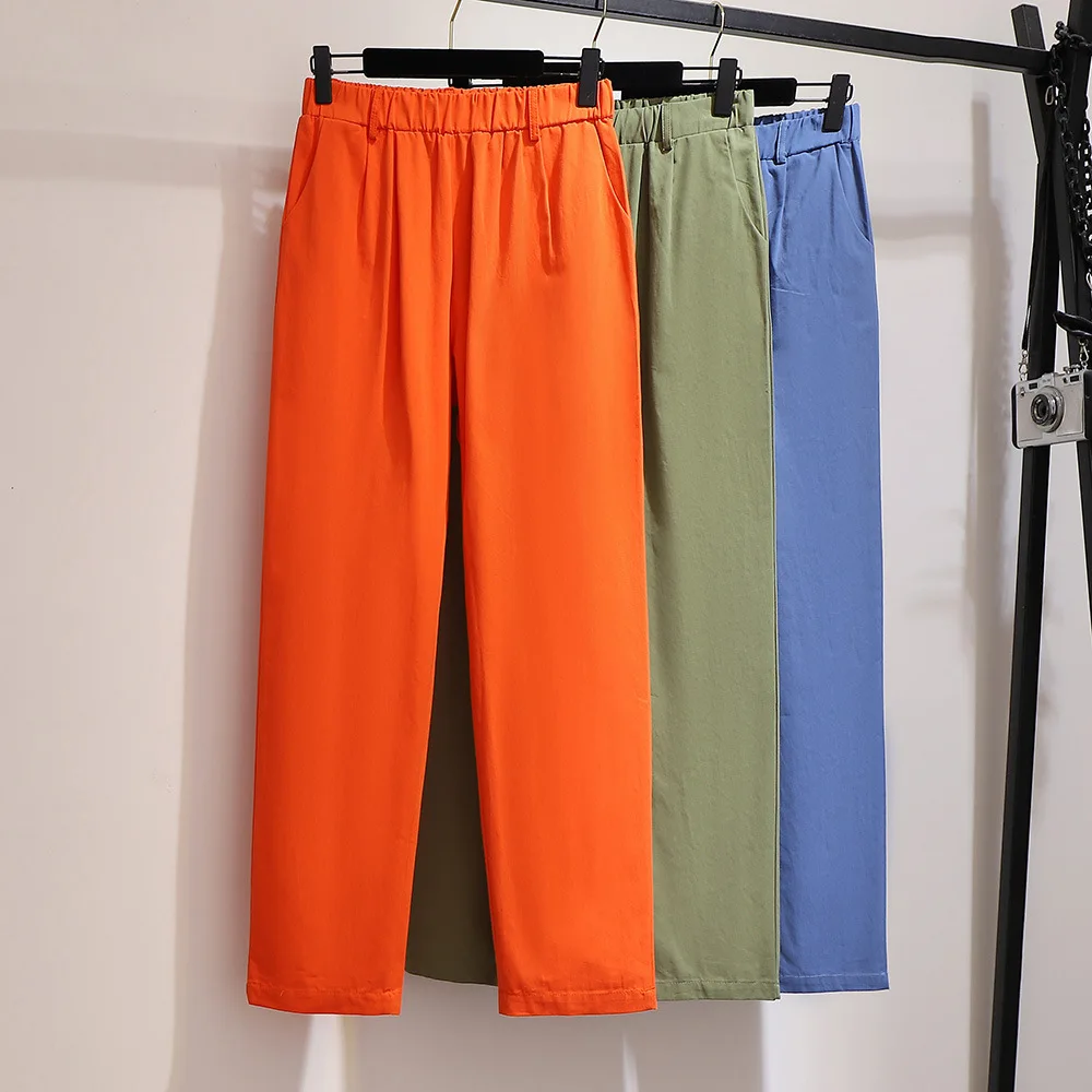 

New Autumn Plus Size Straight Trousers Woman Elastic Waist Large Size Pants Casual Wide Leg Trousers Solid Long Trousers 5XL 6XL