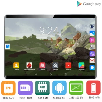 

2020 new 1280*800 IPS 10.1 inch tablet PC 3G/4G Android 8.0 Octa Core Google Play tablets 6GB RAM 128GB ROM WiFi GPS 10' tablet