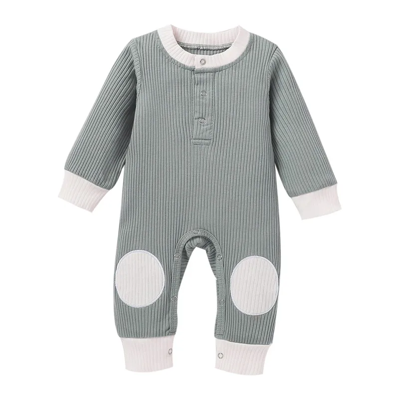 

Baby Clothing Long Sleeve Jumpsuit Autumn Fresh Color Contrast Patch Newborn One Piece Suits Long Pants Rompers