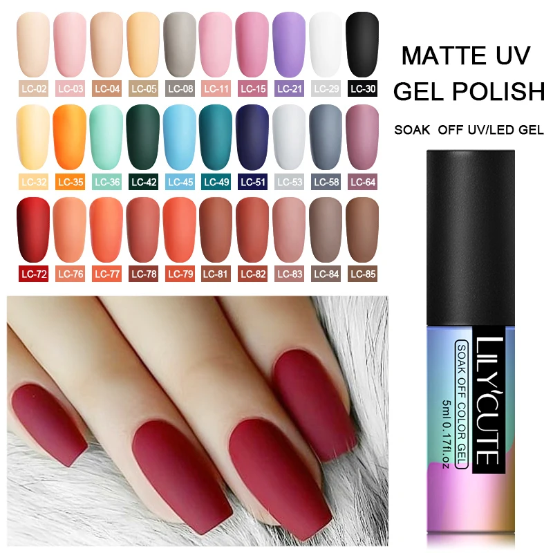 LILYCUTE матовый УФ-Гель-лак осень-зима серия цветной гель замачиваемый УФ-гель стойкий Полупостоянный Гель-лак для ногтей 5 мл