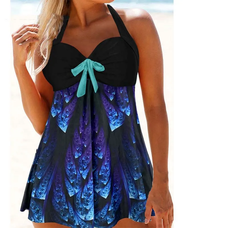 2020 Plus Size Swimwear Swim Skirt Women multicolo Retro Print Swimsuit Dress Push Up Bathing Suit Big size Beachwear Tankini | Спорт и