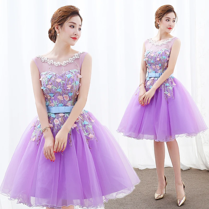 New sweat sleeveless light purple girl junior princess bridesmaid banquet party ball dress gown Knee-length