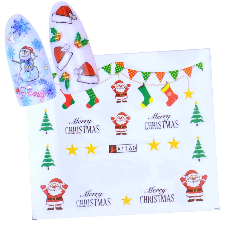 1 шт Рождественская наклейка на ногти водная наклейка Рождественский Санта Клаус Олень переводная наклейка Дизайн ногтей Маникюрный Инструмент украшения - Цвет: YZW-2160