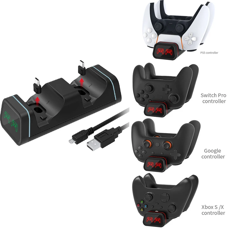 

Dual Port Charging Dock Station Stand Base For PS5 , Xbox Series S/X , Nintendo Switch Pro , Google Controller LED Charger