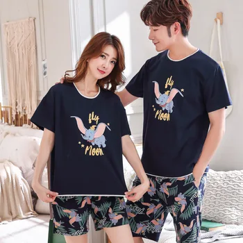 

Plus Size Couples 100% Cotton Shorts Pajamas Sets for Women Summer Short Sleeve Cute Cartoon Sleepwear Men Homewear Pijama Mujer