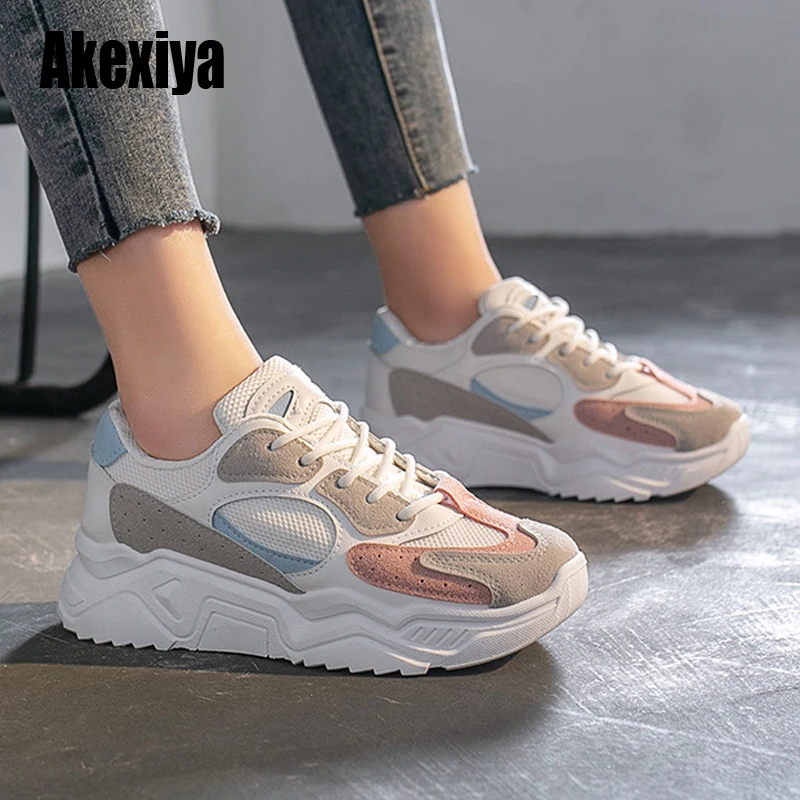spring Sneakers Women Thick Bottom Daddy Shoe Thick Bottom Round Toe Breathing Leisure Female Vulcanize Shoes s267