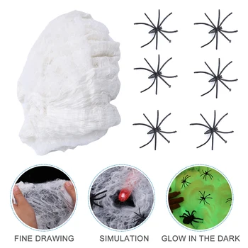 

1 Set Luminous Spider Web Funny Site Layout for Halloween Party Decoration (Luminous Cotton+160pcs Spider)