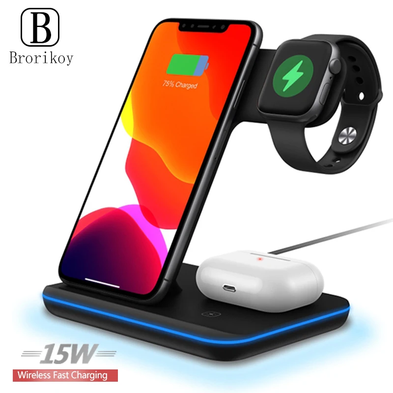 15 Вт Qi Беспроводное зарядное устройство Подставка док-станция 3 в 1 для iPhone 11 Pro Max XR