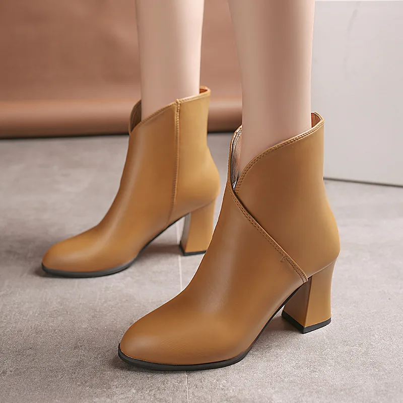 

Martin Boots Women's Chunky-Heel 2018 Autumn & Winter New Style Korean-style Versatile Pointed Short Boots plus Velvet Warm Simp