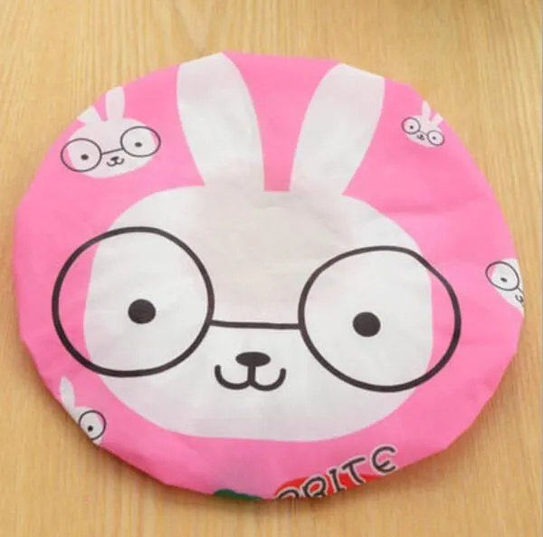 Pink Rabbit Милая мультяшная шапочка для ванной, женская шапка для ванны и сауны, кружевная эластичная шапочка, шапочка для спа, женская детская Защитная шапочка для волос - Цвет: Pink Rabbit