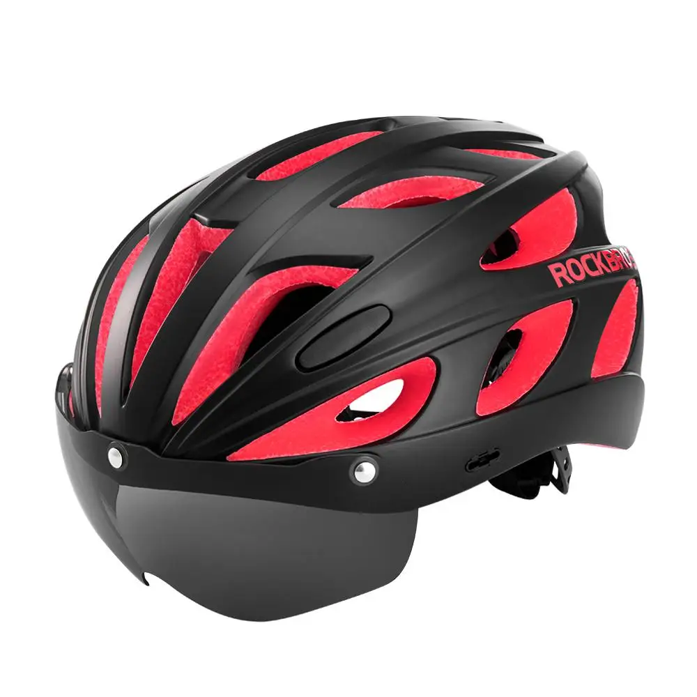 ROCKBROS велосипедный шлем с козырьком съемные Магнитные очки 2 линзы MTB Горный шоссейный велосипед Велоспорт сверхлегкие шлемы Защитная крышка - Цвет: TT-16-BR