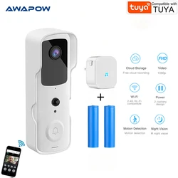 Awapow tuya 1080p hd câmera de vídeo campainha sem fio wi fi campainha da porta casa inteligente campainha câmera ao ar livre vídeo porteiro áudio