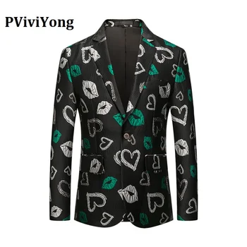 

PViviYong Brand 2019 high quality Men's suit top，banquet party men Blazer Jacket Slim leisure Lips jacquard suit jacket 911