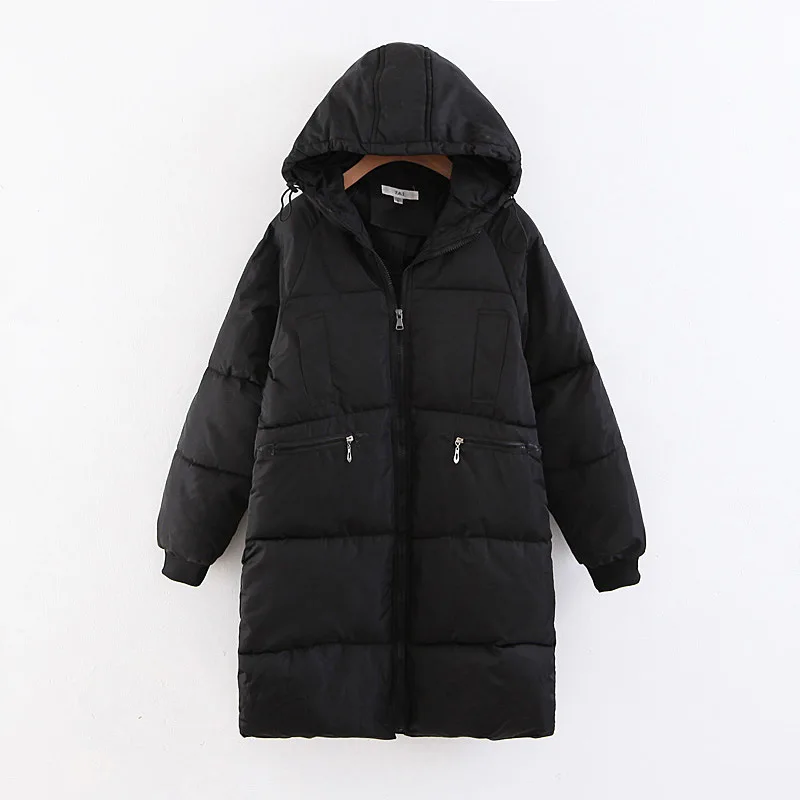 Winter New Style Large Size Dress Fat Mm Simple Solid Color Hooded Long Cotton-padded Clothes Cotton-padded Jacket Bicolor