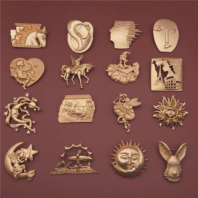 Новинка Золотая матовая металлическая брошь в виде абстрактного портрета