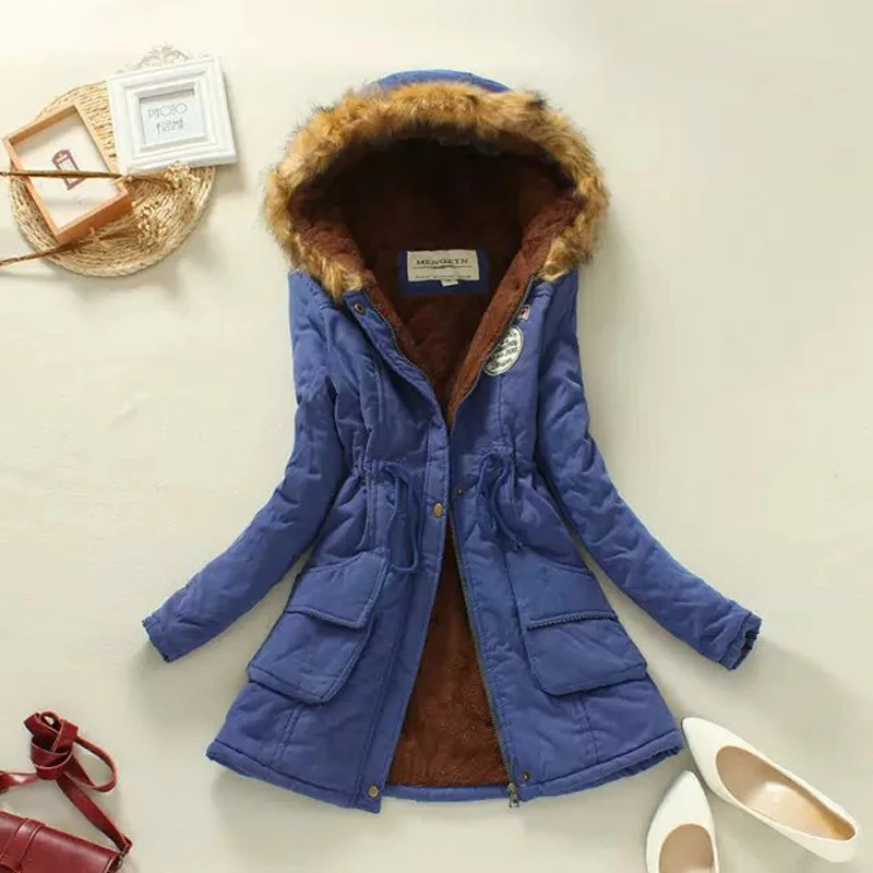 ##BUY Ladies Padded Coats Winter Jacket Women Plus Size Thicken Warm Cotton Jacket Hooded Casual Military Long Vogue Coat Fur Collar