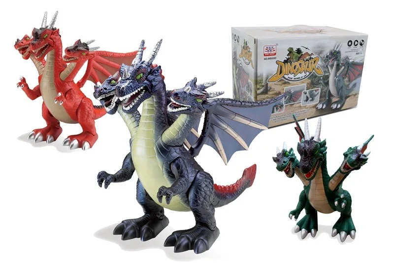 

Jurassic Simulation of Electric Dinosaur Toy Will Walk Will Shining Dinosaur World a Dragon with Three Heads T-Rex Toy