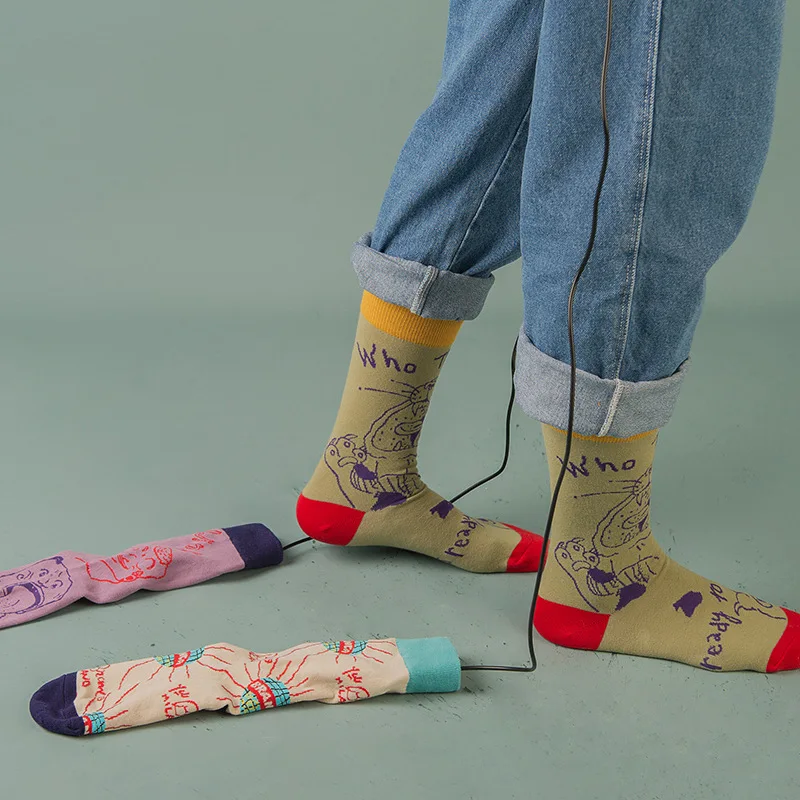 Happy Socks, модные креативные носки унисекс, тренд, мультяшный принт, хлопковые, индивидуальные, повседневные, дышащие, удобные, милые носки