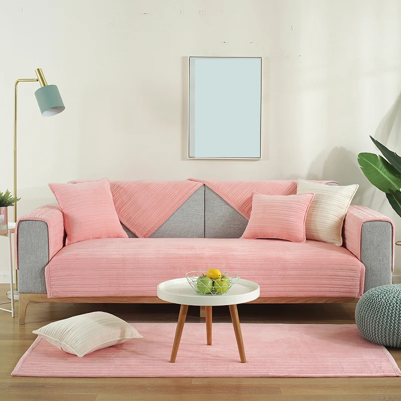Pink Однотонный чехол для дивана для гостиной, зимний теплый плюшевый чехол для дивана, полотенце, чехол для дивана, чехол для дивана, коврики для дивана - Цвет: Pink