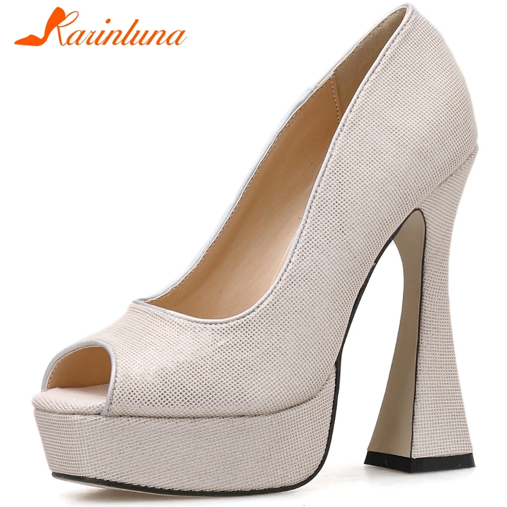 

Karinluna New Design 2020 Strange Style Peep Toe Party Wedding Pumps Woman Shoes Slip-On High Heels Platform Concise Pumps