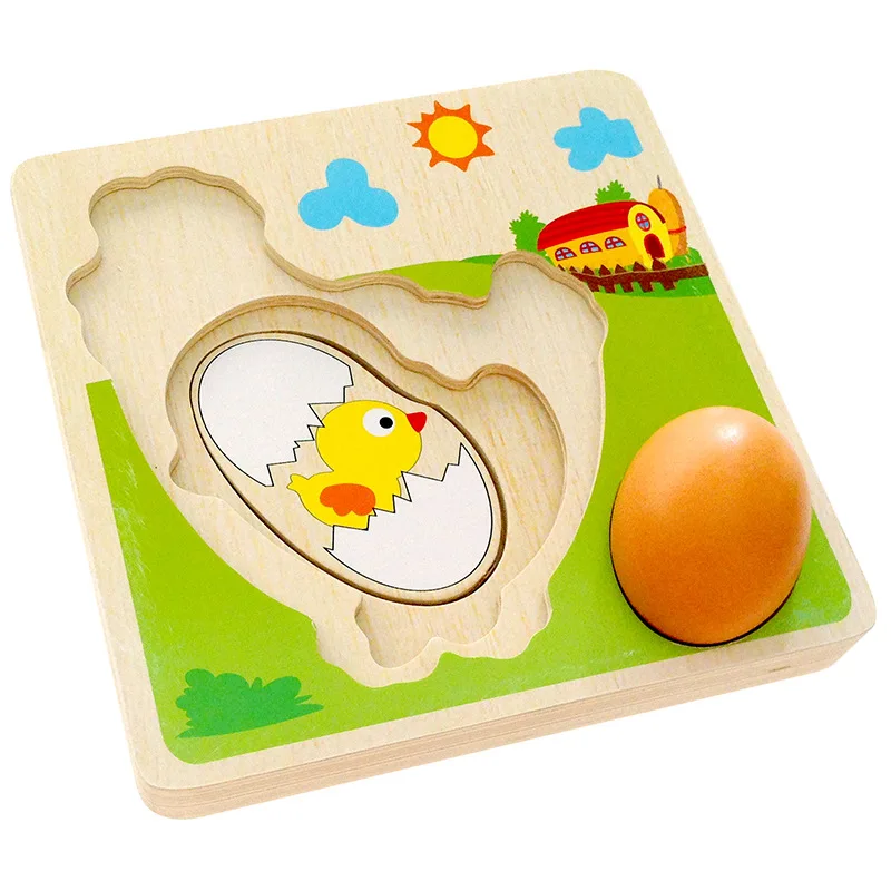 Children's wooden toys chicks hens spawning process puzzle board kindergarten preschool education early education toys 0.55