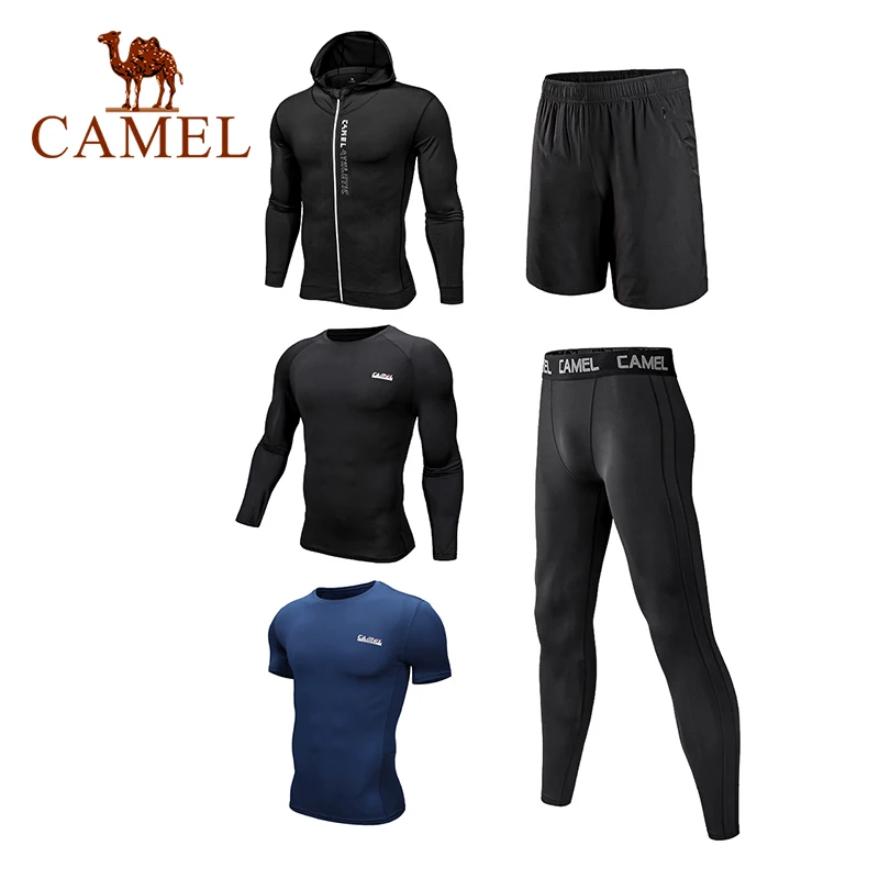CAMEL спортивный костюм 5 шт. для мужчин Бег быстро сухой фитнес открытый тренировочные Компрессионные Леггинсы - Цвет: 103 Blue 5Pieces