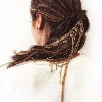 

Womens Colorful Rhinestone Tassels Hair Clip Braided Ponytail Jewelry Chain Comb 667D