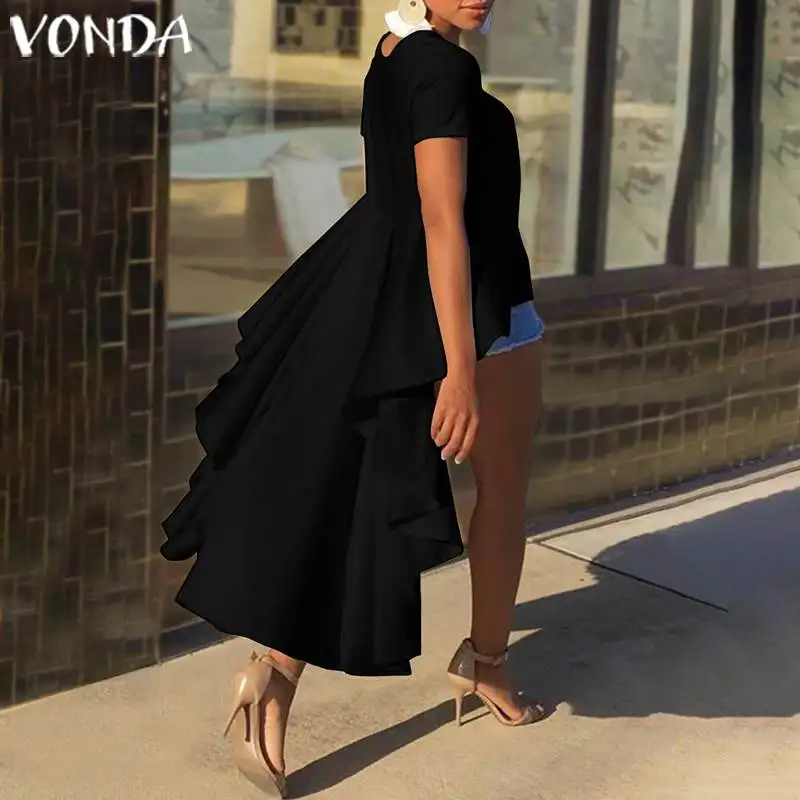 VONDA/ Модные женские Однотонные блузки на каждый день, цветные топы с короткими рукавами и асимметричным подолом, рубашки для беременных, Топ И Блузка S-5XL