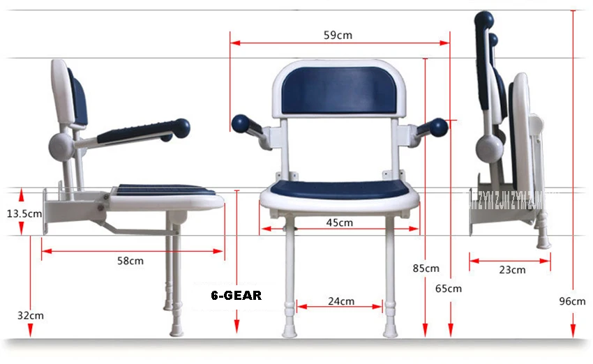 Настенный стул для ванной комнаты Алюминий Ванная комната стены Складная Скамья 6-Шестерни Регулировка скорости для душа откидное кресло для душа откидное сиденье