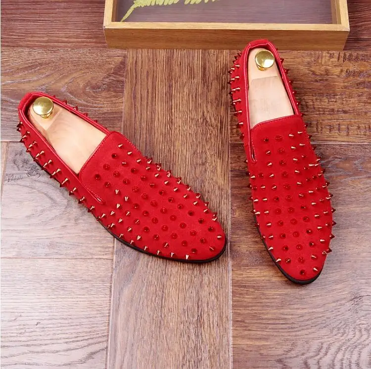 

4 colour Rivets Suede dress shoes slip-on pointed toe Business Casual office party wedding shoes