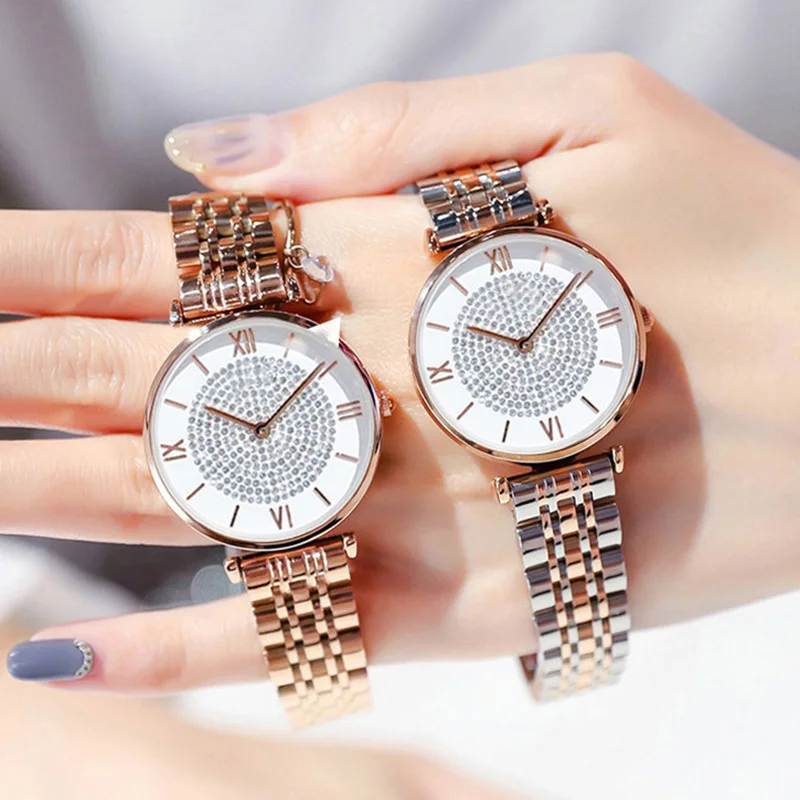 Роскошные женские часы-браслет с кристаллами,, Лидирующий бренд, модные повседневные кварцевые часы с круглым циферблатом, водонепроницаемые женские наручные часы