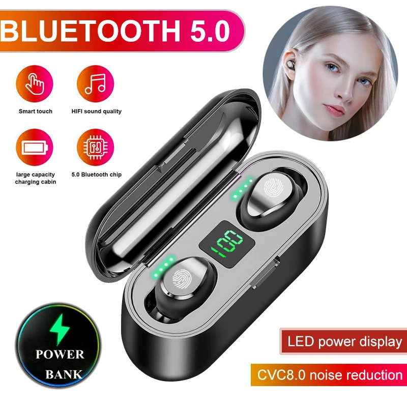 Bluetooth наушники 5,0 Беспроводная мини-гарнитура дисплей питания наушники с зарядным устройством спортивные наушники для IPhone samsung