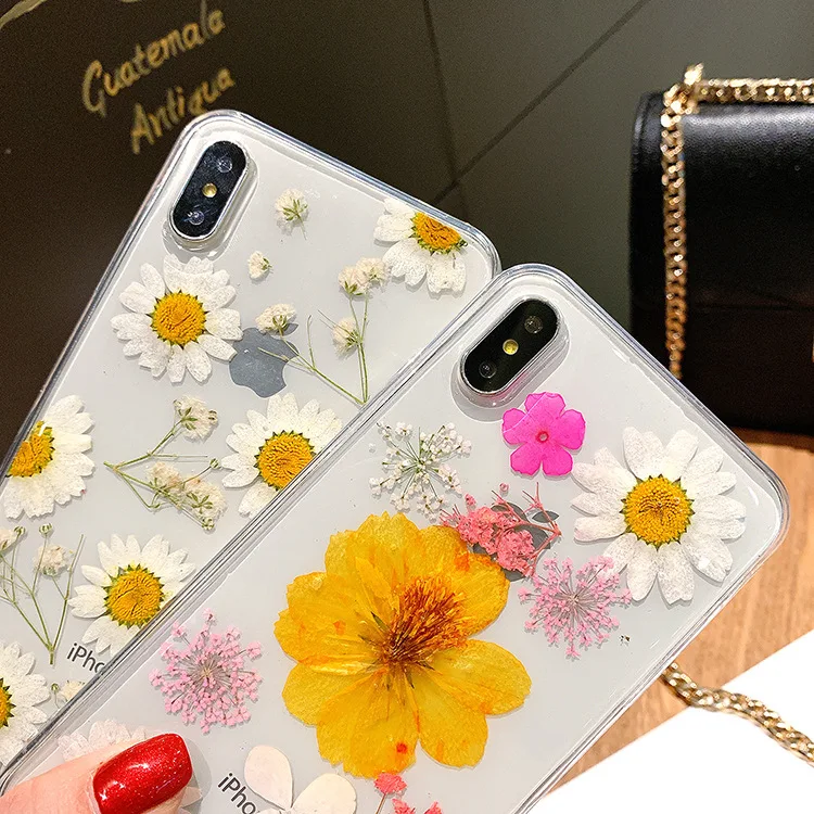 Для iPhone X XS MAX XR 8 8 Plus 7 7 Plus 6 6S 6S Plus чехол с настоящим цветком ромашки задняя крышка бампер Ins модный защитный ковер