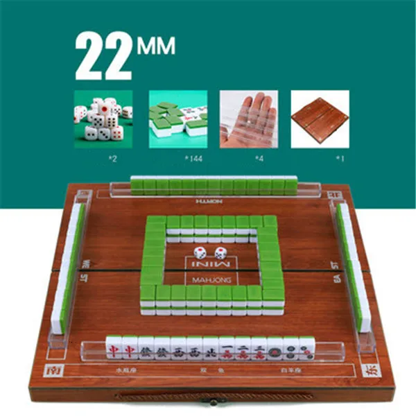 22mm green wood box Горячие Мини маджонг портативный складной деревянный коробки Majiang набор настольная игра Mah-jong путешествия настольная игра Крытый развлечения - Цвет: 22mm green wood box