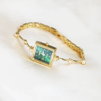 

KOREAN STYLE LADY SQUARE DIAL WATCH THIN ALLOY WATCHBAND WHITE FRITILLARIA DELICATE RETRO FASHION QUARTZ WATCH