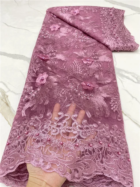PGC African 3D Mesh Lace Fabric Embroidery African French Lace Fabric 2021 High Quality Lace With Beads Wedding Sewing YA4178B-1 african lace fabric1
