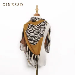 Autumn and Winter Ladies Luxury Faux Cashmere Striped Letters Scarf Warm Thickened Double-sided Hundred Shawl Dual-use