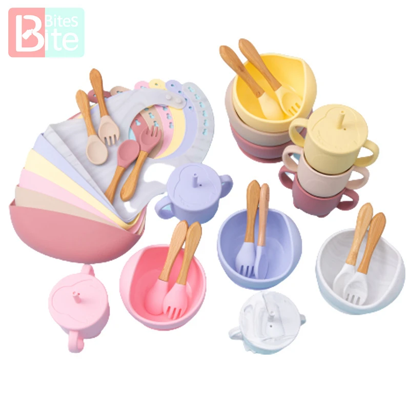 5 pièces/1 ensemble Silicone bébé alimentation bol vaisselle imperméable cuillère anti-dérapant vaisselle BPA sans Silicone plats pour bébé vaisselle
