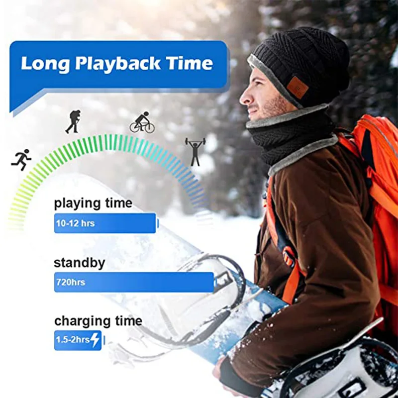 2in1 Winter Bluetooth 5 0 Headset Headband Warm Music Hat with Soft Scarf Microphone for Handsfree