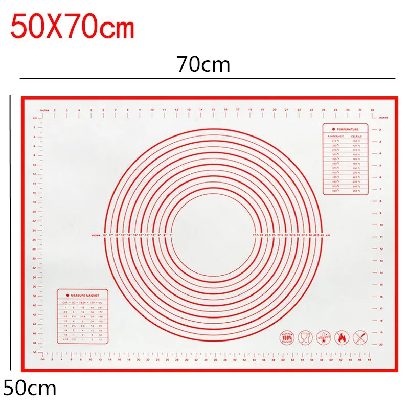 50x70cm red Силиконовый коврик для выпечки с накипью раскатки теста коврик для замеса теста антипригарная Кондитерская печь лайнер формы для выпечки 60*40/40*30 см - Цвет: 50x70cm red