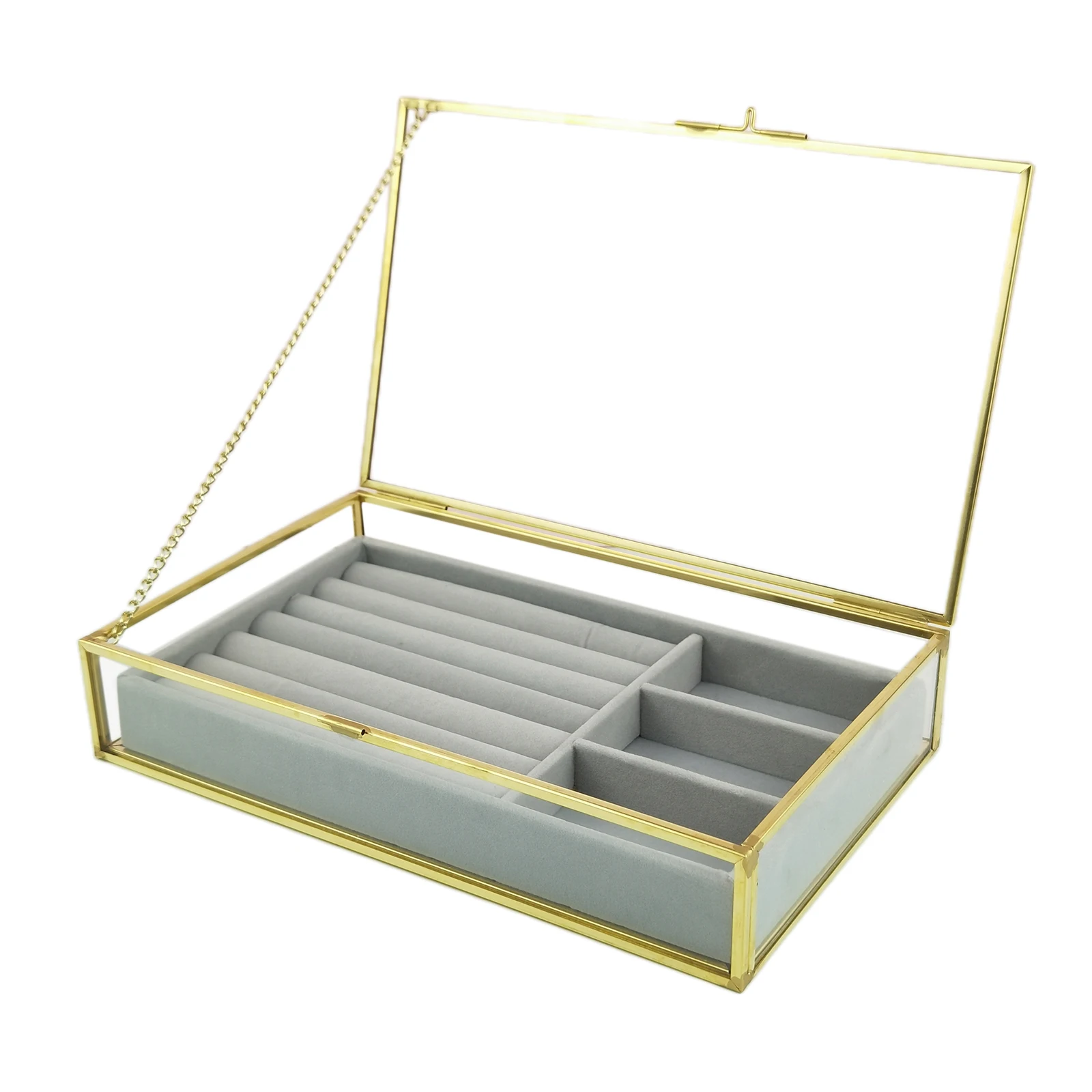 Velvet Clear Lid Jewelry Box Organizer Showcase Display Case Storage Ring Earrings